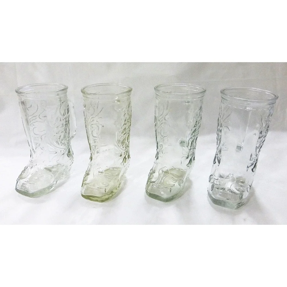 Vtg cowboy glass boot beer‎ steins mugs men cave barware set of 4 western rugged